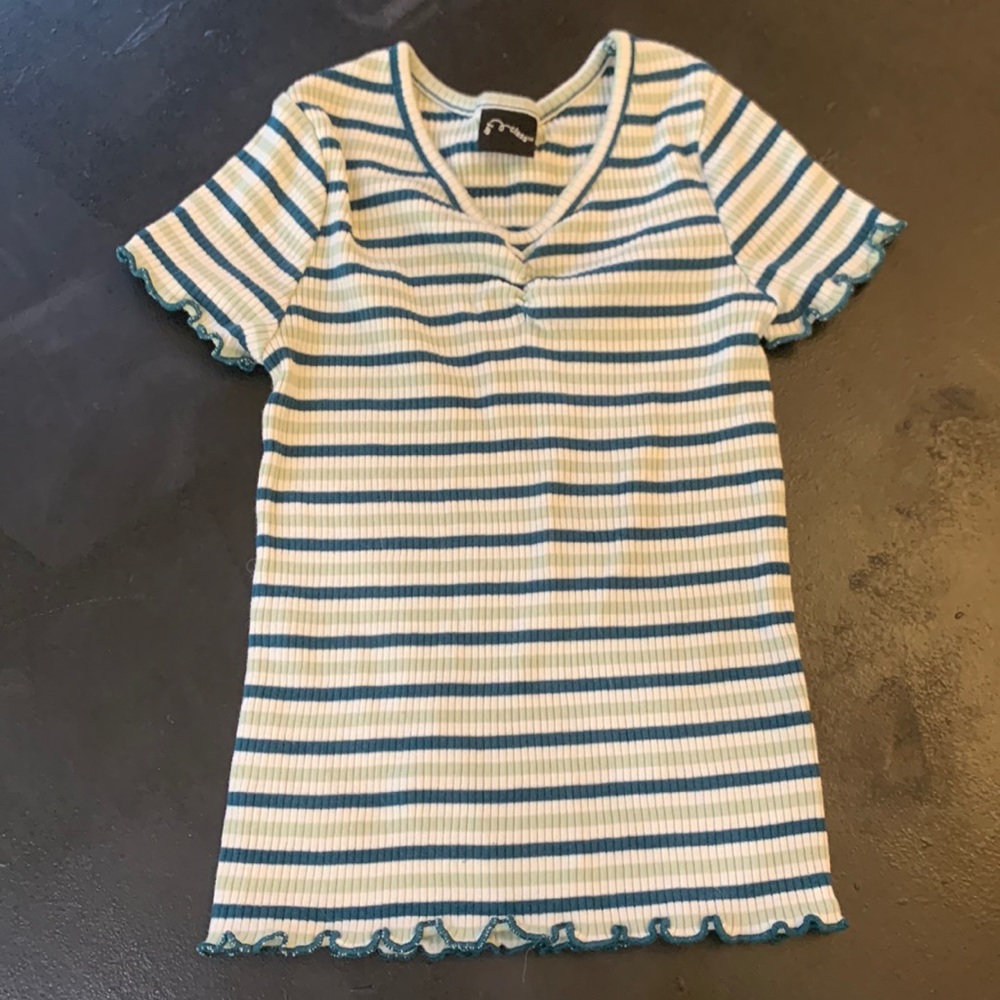 Green (2 Shades) & White V-Neck Top From Art Class Brand